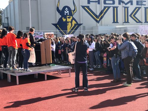 Students from Santa Monica High School have joined pupils across the United States in solidarity against gun violence. (Charles Croucher/9NEWS)