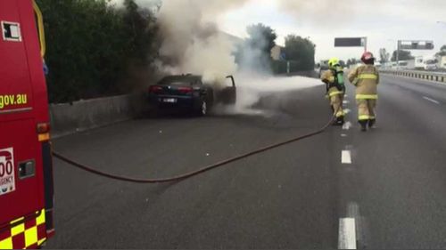 Emergency crews at the scene on the M5 East. (9NEWS)