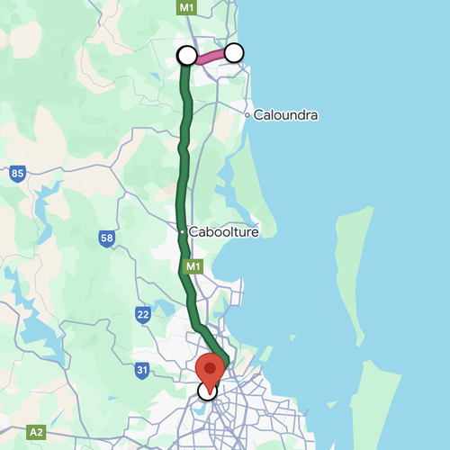 Map of Sunshine Coast to Brisbane commuteMap of Sunshine Coast to Brisbane commute