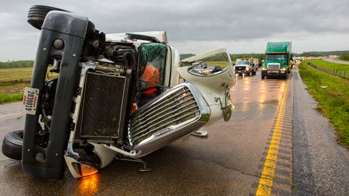 Shaw was almost crushed by a semi-trailer flipped by a powerful storm. (Supplied, Daniel Shaw)