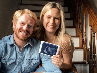 Emily Mitchell with her husband Joseph announcing their fifth pregnancy.