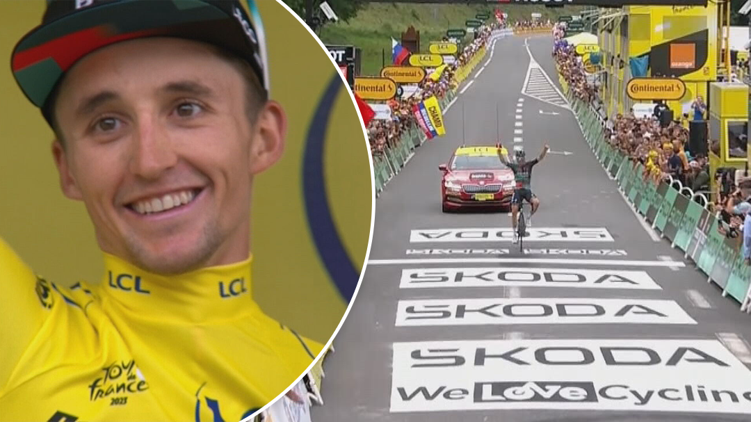 Aussie Jai Hindley claims emotional Tour de France stage win to claim leader's yellow jersey