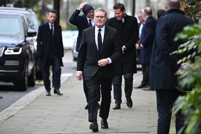 Labour leader Sir Keir Starmer attends the funeral of Derek Draper at St Mary the Virgin Church, on February 2, 2024 in London 