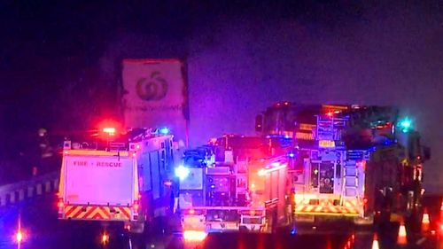 The truck fire shut down several lanes of the busy highway.