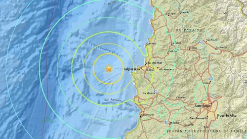 The quake struck off the coast of Valparaiso. (USGS)