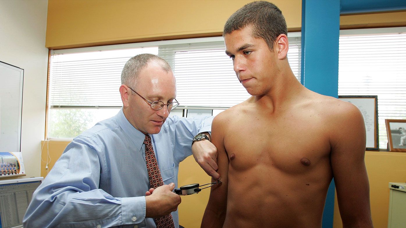 A young Lance Franklin has his skinfolds tested during AFL Draft Camp back in 2004