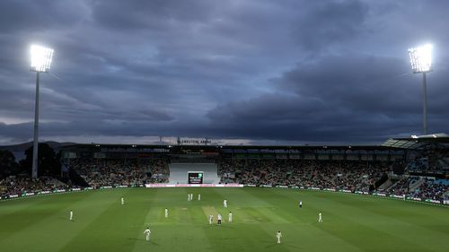 HOBART, AUSTRALIA - JANUARY 14: A general view during day one of the Fifth Test in the Ashes series between Australia and England at Blundstone Arena on January 14, 2022 in Hobart, Australia. (Photo by Robert Cianflone/Getty Images)