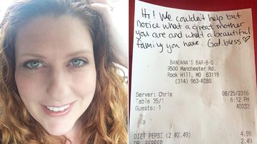 Missouri mother Cynthia Tipton recounted in a post to Facebook the kind gesture by fellow restaurant patrons. (Facebook/Cynthia Tipton) 