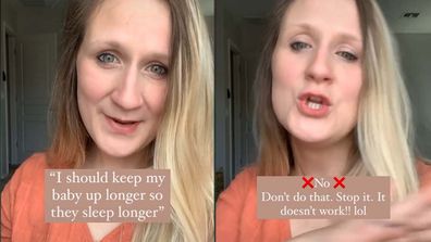 Woman facing the camera, debunking sleep myth.