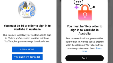 This message will appear for Aussie kids under 16 from December 10 due to Australia's social media ban.