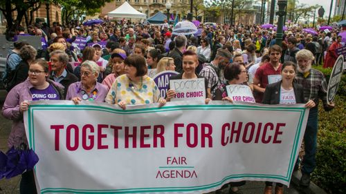 Activists protest to legalise abortion in Brisbane.