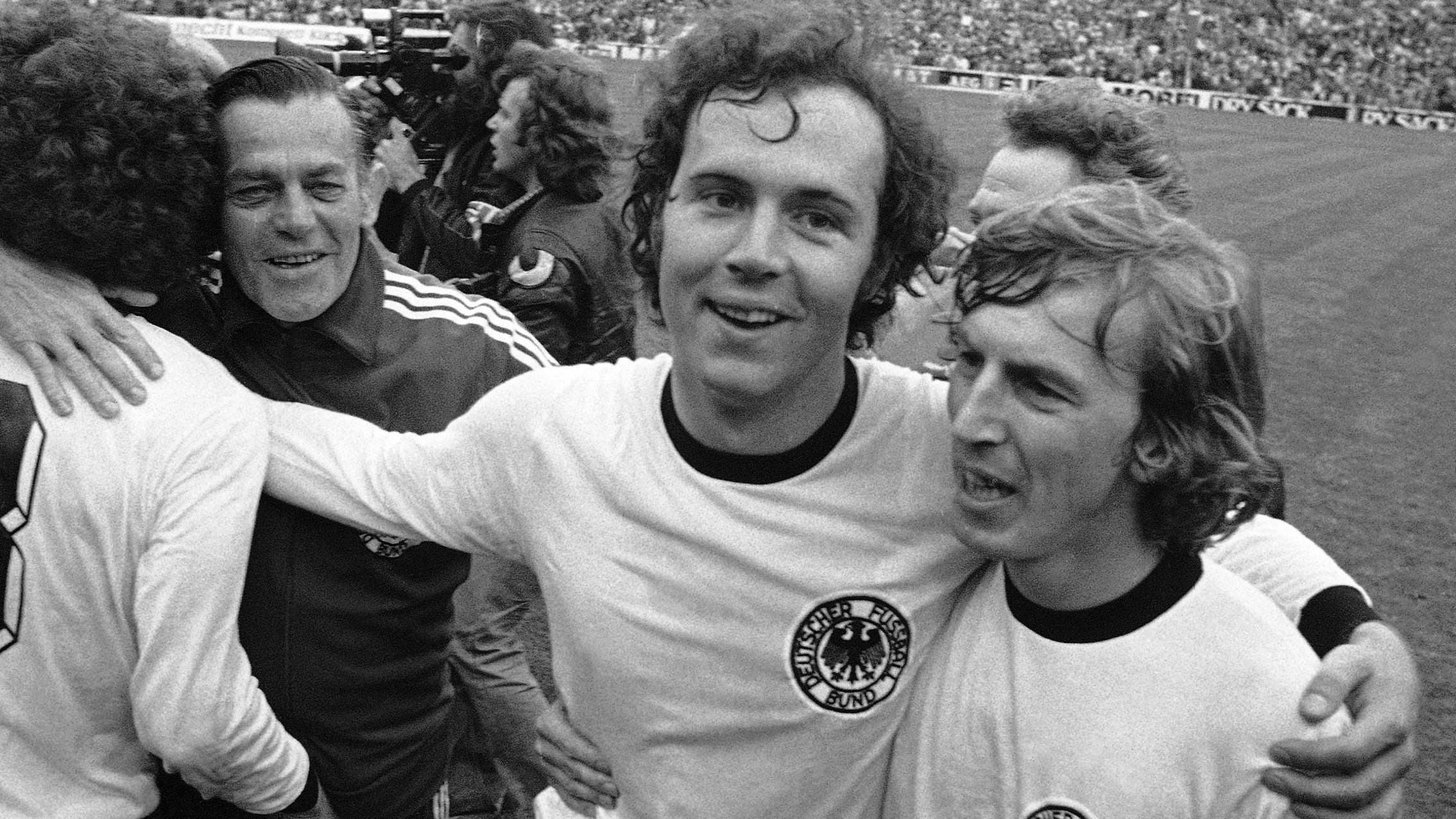 West German national soccer team captain Franz Beckenbauer, second from right, in 1974.
