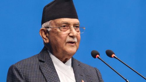 Nepal Prime Minister KP Sharma Oli speaking in the House of Representatives on August 29.