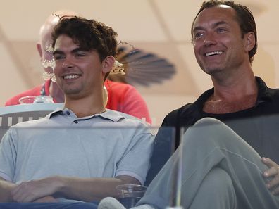Jude Law and son Rudy at the 2024 Brisbane International in January 2024.