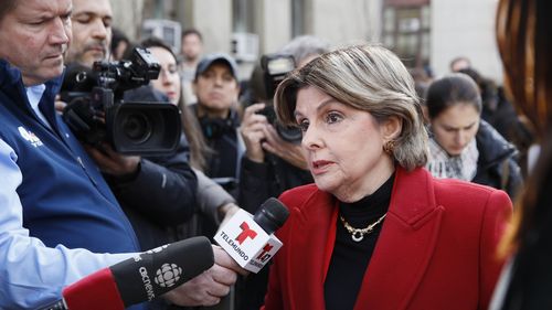 Women's rights attorney Gloria Allred speaks to reporters outside a Manhattan courthouse after the conviction of Harvey Weinstein in his rape trial.