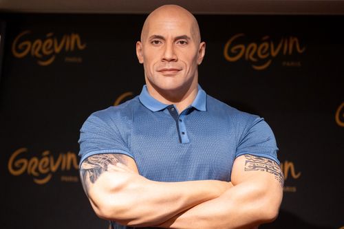The Dwayne Johnson wax figure is unveiled at Musee Grevin.