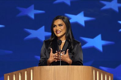 CHICAGO, ILLINOIS - AUGUST 21: Actress Mindy Kaling speaks on stage during the third day of the Democratic National Convention at the United Center on August 21, 2024 in Chicago, Illinois. Delegates, politicians, and Democratic Party supporters are in Chicago for the convention, concluding with current Vice President Kamala Harris accepting her party's presidential nomination. The DNC takes place from August 19-22. (Photo by Alex Wong/Getty Images)