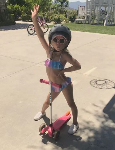 Jessica Simpson daughter Maxwell, riding scooter, bikini