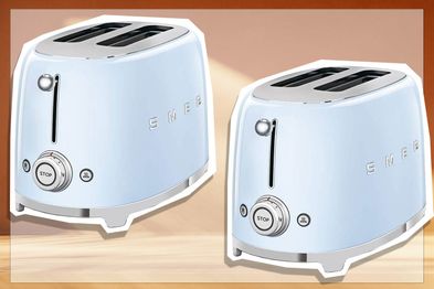 9PR: Smeg 2 Slice Toaster, Extra Wide Slots, 3 pre set options, Pastel Blue