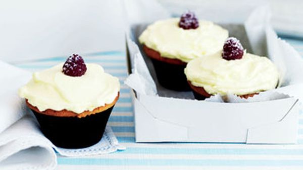 Raspberry cupcakes with cream-cheese icing