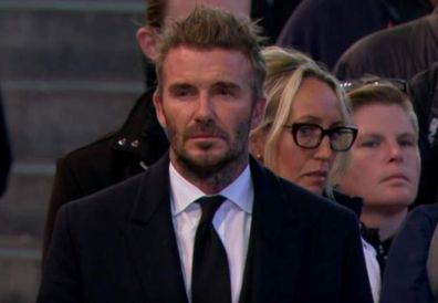 David Beckham eventually walked through Westminster Hall around 3.20pm, removing his cap﻿ and revealing a black tie and suit underneath his coat