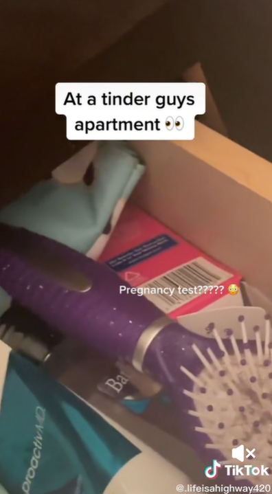 Woman finds out 'single' tinder date has a girlfriend when she goes through the contents of his drawer.