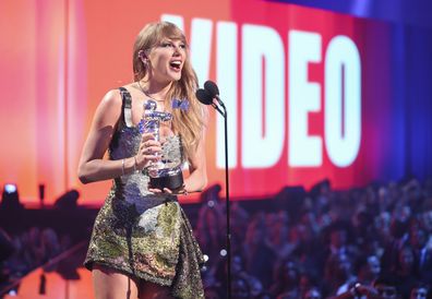 Taylor Swift accepts the Video of the Year award for "Fortnight" onstage at the 2024 MTV Video Music Awards held at UBS Arena September 11, 2024 in Elmont, New York.  (Photo by Christopher Polk/Billboard via Getty Images)