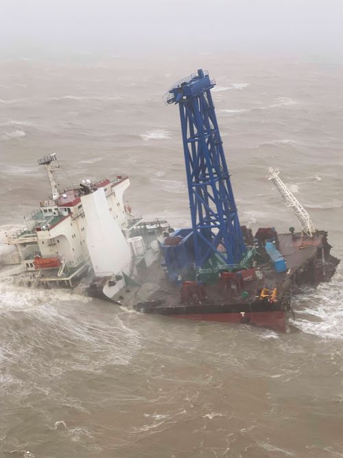 The ship sank about 300 kilometers southwest of Hong Kong.