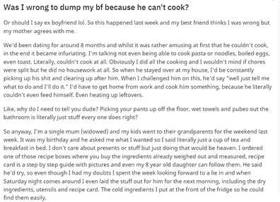 Reddit post boyfriend can't cook