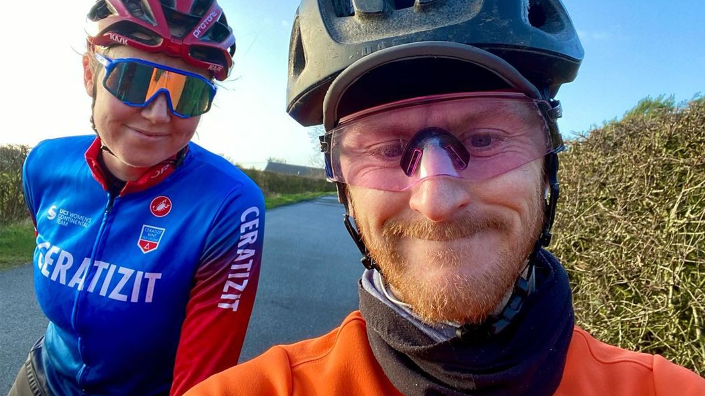 Katie Archibald and her partner Rab Wardell cycle together.