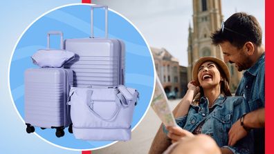 Lilac four-piece suitcase set, Kmart