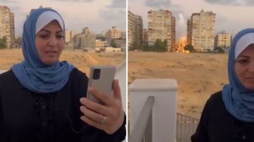 A﻿ woman's live cross from Gaza has been interrupted by an explosion.