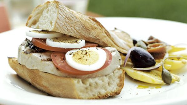 Niçoise sandwiches with potato, anchovy and caperberry salad 
