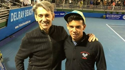 The father and son during a tennis match. (9NEWS)