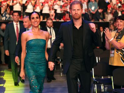 DUESSELDORF, GERMANY - SEPTEMBER 16: Prince Harry, Duke of Sussex, and Meghan, Duchess of Sussex attend the closing ceremony of the Invictus Games Düsseldorf 2023 at Merkur Spiel-Arena on September 16, 2023 in Duesseldorf, Germany. (Photo by Chris Jackson/Getty Images for the Invictus Games Foundation)