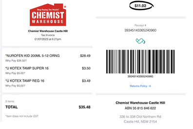 Chemist Warehouse receipt