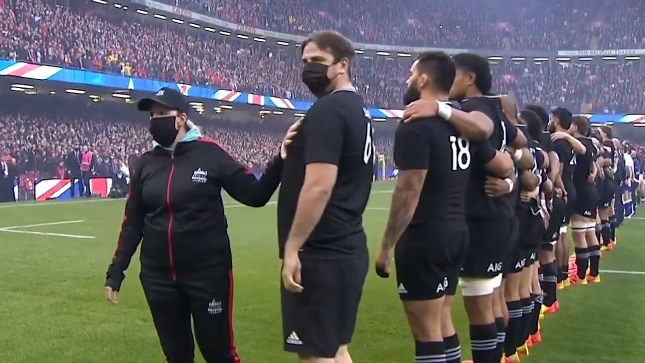 Notorious pitch invader joins All Blacks for national anthem before Test against Wales