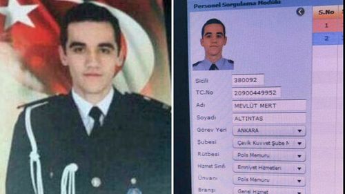 Gunman Mevlut Mert Altintas, and (right) his police yearbook photo. 