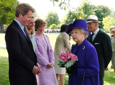 Queen Elizabeth II And Prince Philip Chatting To Earl Spencer, Lady Sarah Mccorquodale And Lady Jane Fellowes  At The Opening Of A Fountain Built In Memory Of Diana, Princess Of Wales In London's Hyde Park.   