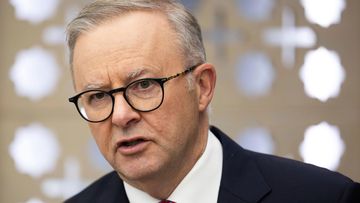 Prime Minister Anthony Albanese addresses the media in New Delhi before boarding his flight to the US.