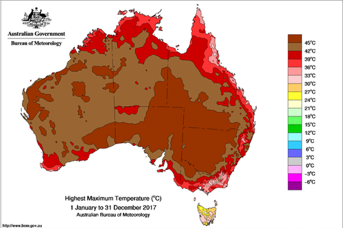 Australians sweltered in 2017, with many  maximum temperatures around the country shooting into the mid-40s (BoM).