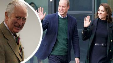 King Charles (inset) in Aberdeenshire, Scotland  Prince William and Kate, Prince and Princess of Wales arrive in Merseyside on January 12, 2023
