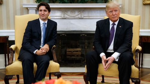 Just Trudeau and Donald Trump meet in the Oval Office. (AAP)