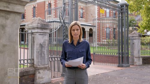 Reporter Allison Langdon outside St Marks College in North Adelaide. Picture: 60 Minutes