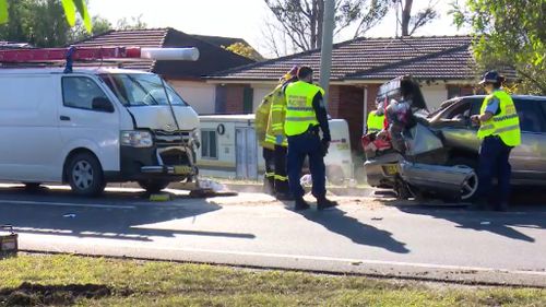 The two men in the van escaped injury. (9NEWS)