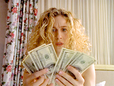 HBO Sex and the City Carrie holding up money
