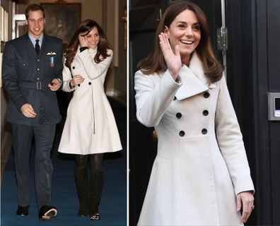 Kate wears a cream Reiss coat to Prince William's RAF graduation ceremony in 2008 and again on tour in Ireland in 2020