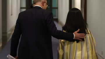 Prime Minister Anthony Albanese and Minister for Indigenous Australians Linda Burney share a moment after the referendum failed to pass.