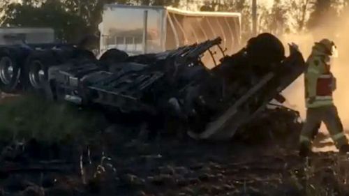 Emergency services at the scene of a crash near Toowoomba.