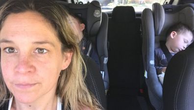 Heidi Krause driving her two sons in the car to put them to sleep. 